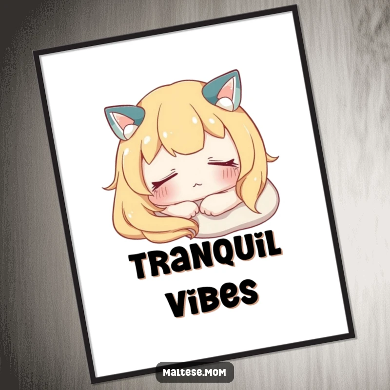 Funny Digital Art Print of a character resting peacefully with eyes softly closed, ideal for adding a serene and humorous touch to decor.