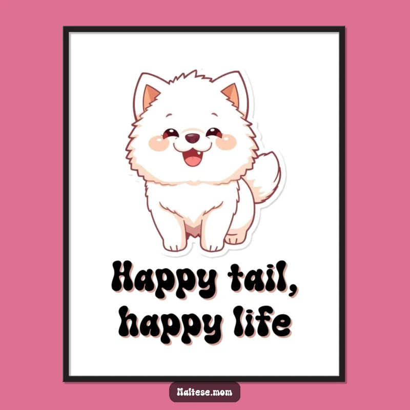 Funny Digital Art: Happy White Dog Tail Wags, Joyful Canine Art, Hilarious Download