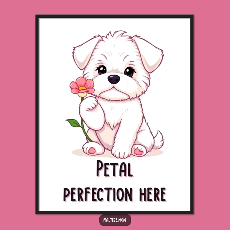 Funny Maltese Puppy Flower Digital Art - Adorable Dog Decor Print