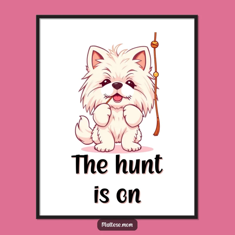 Funny Maltese String Batting Digital Art - Printable Playful Dog Decor