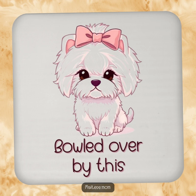 Funny Maltese lady dog coasters with pink bows, protecting table surfaces, decorative and functional.