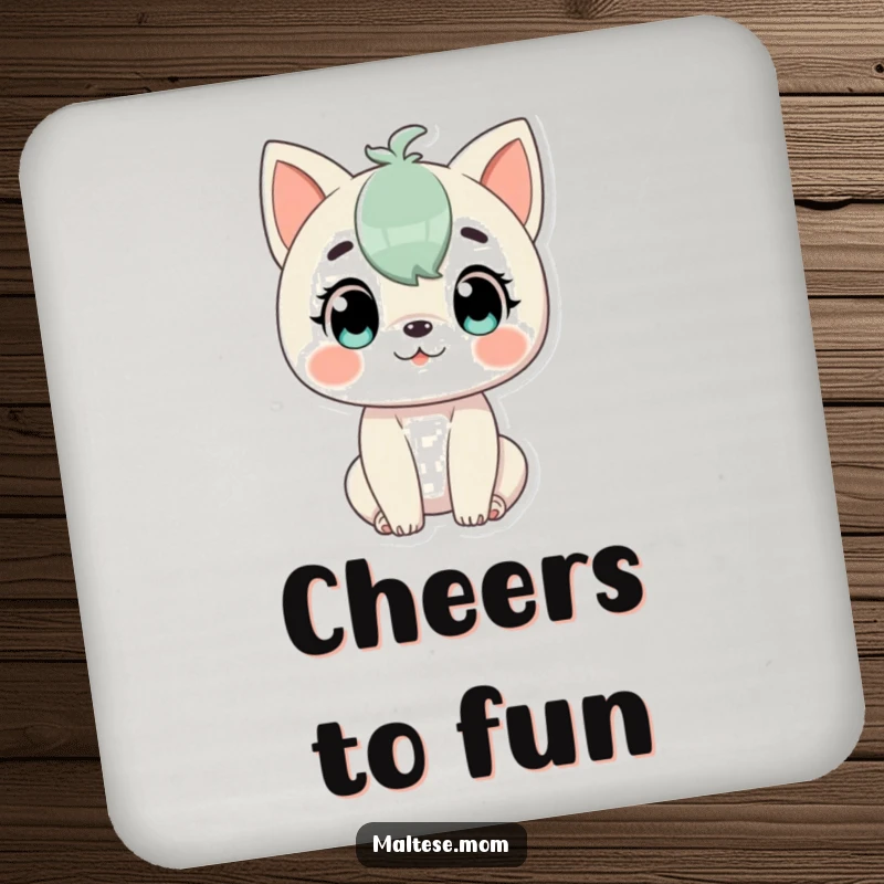 Funny Drink Coaster with a character looking alert and ready for gentle play, offering surface protection with an engaging and humorous design.