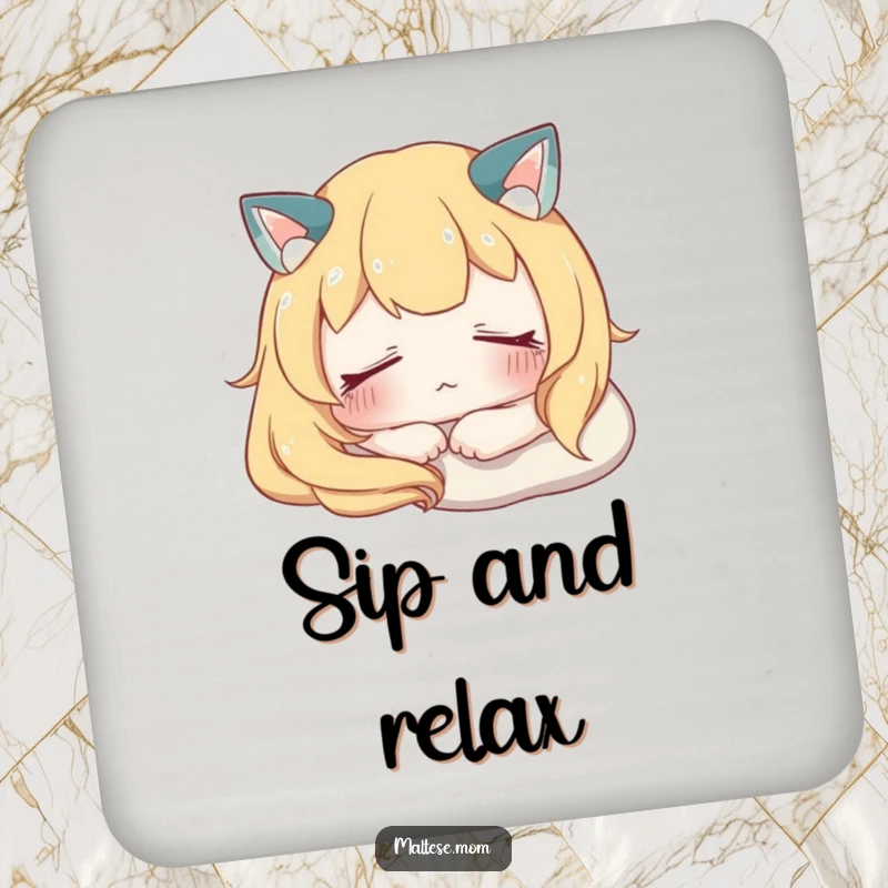 Funny Drink Coaster with a character resting peacefully with eyes softly closed, offering surface protection with a calming and humorous design.