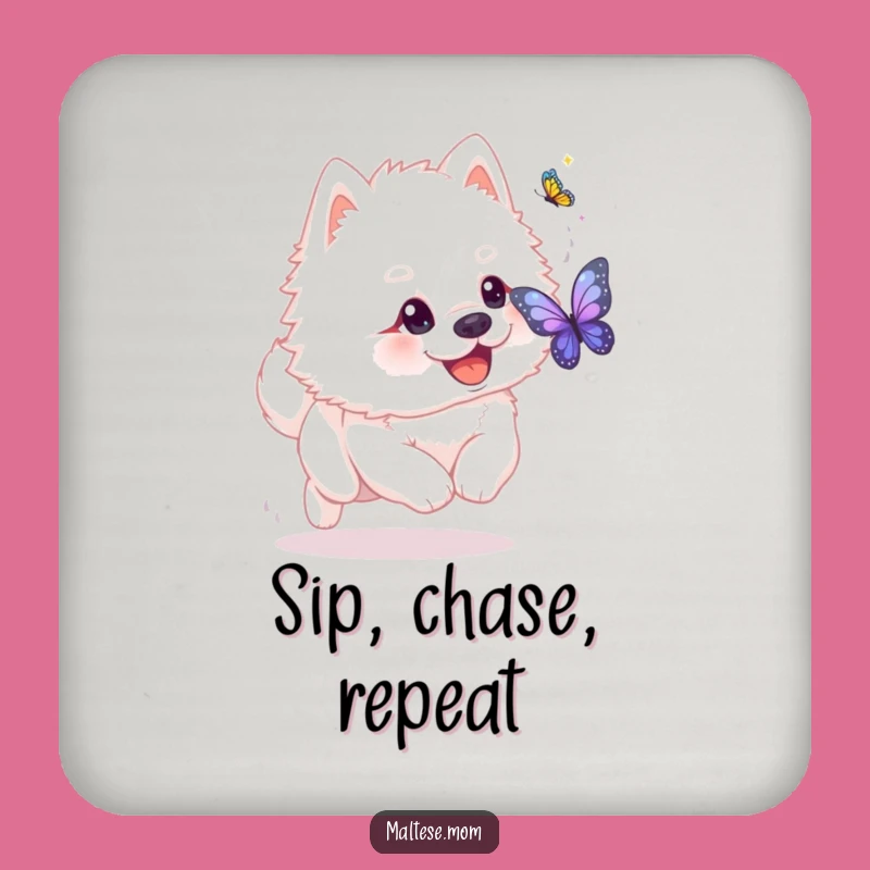 Funny Dog Butterfly Chase Coaster - Playful Table Accent Gift!