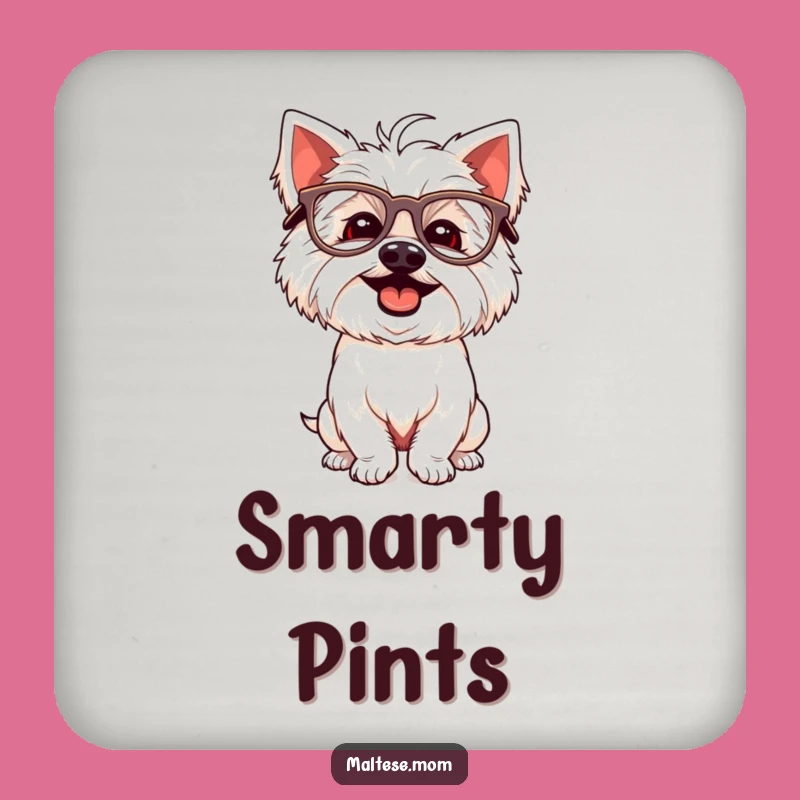 Funny Maltese Glasses Drink Coaster: Silly Pooch Protection