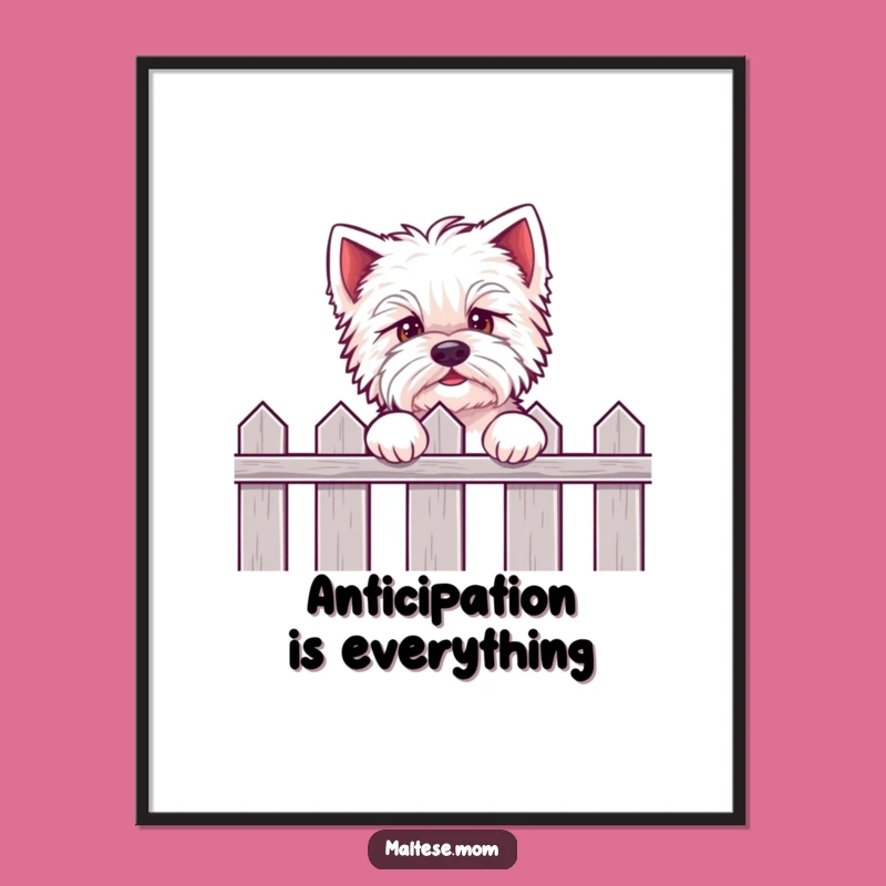 Funny Kawaii Maltese Poster: Eager pup peeking, perfect wall art and funny gift idea.