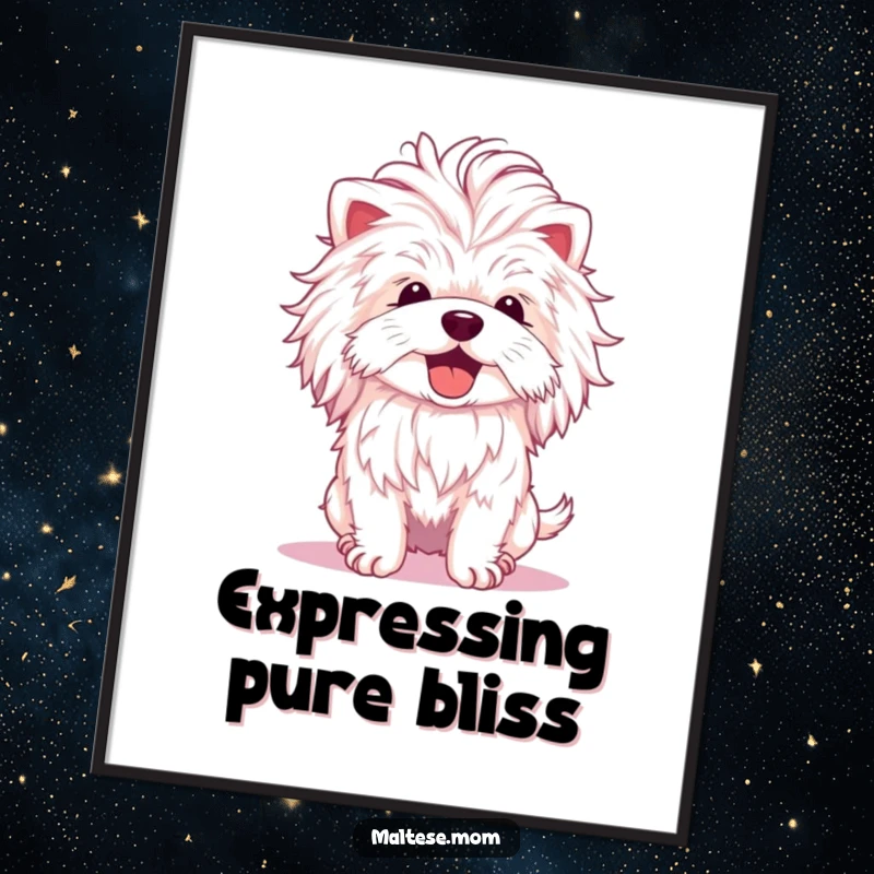 Funny Maltese Dog Poster: A Maltese with a fluffy mane shakes its head, full of delight and playful exuberance.