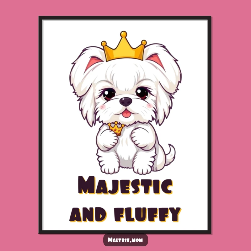 Funny Kawaii Maltese Crown Poster: Hilarious Wall Art for Royal Dog Lovers' Spaces