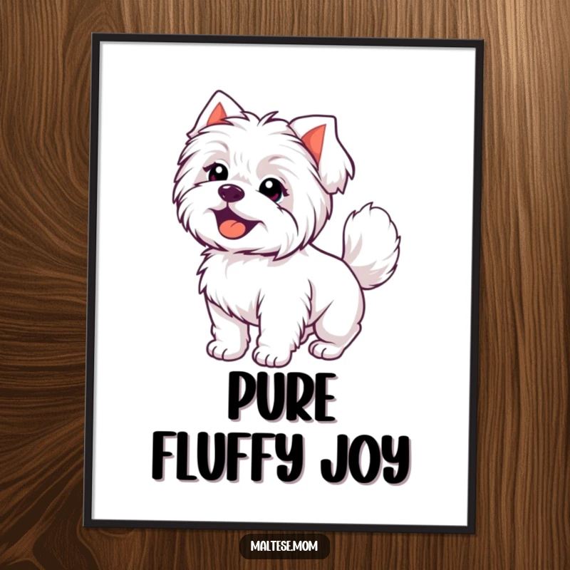 Funny Kawaii Maltese dog with a joyful expression and wagging tail, a humorous and uplifting wall art piece.