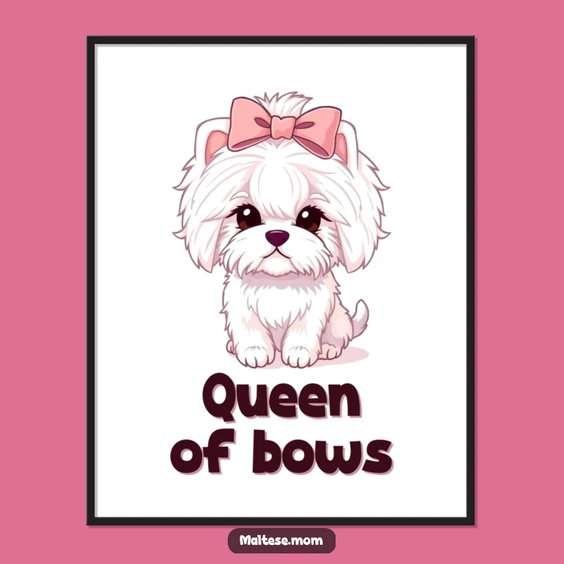Funny Maltese Lady Art Print with Bow - Whimsical Dog Decor Gift