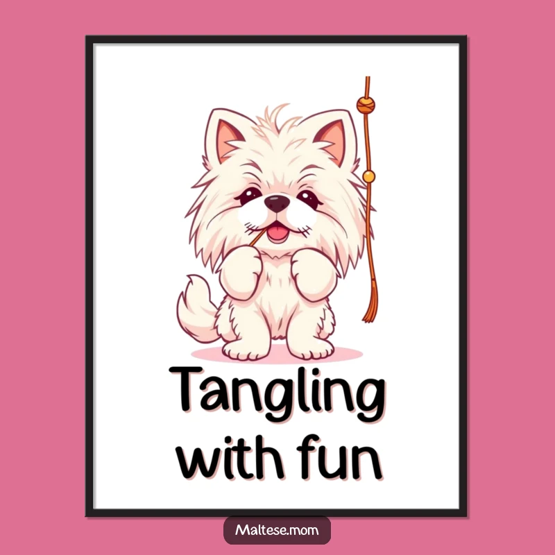 Funny Maltese String Batting Poster - Playful Dog Art Print Gift