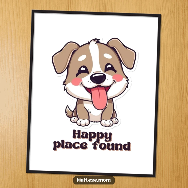 Funny poster print of a dog character with a happy, goofy expression and its tongue peeking out, radiating pure fun.