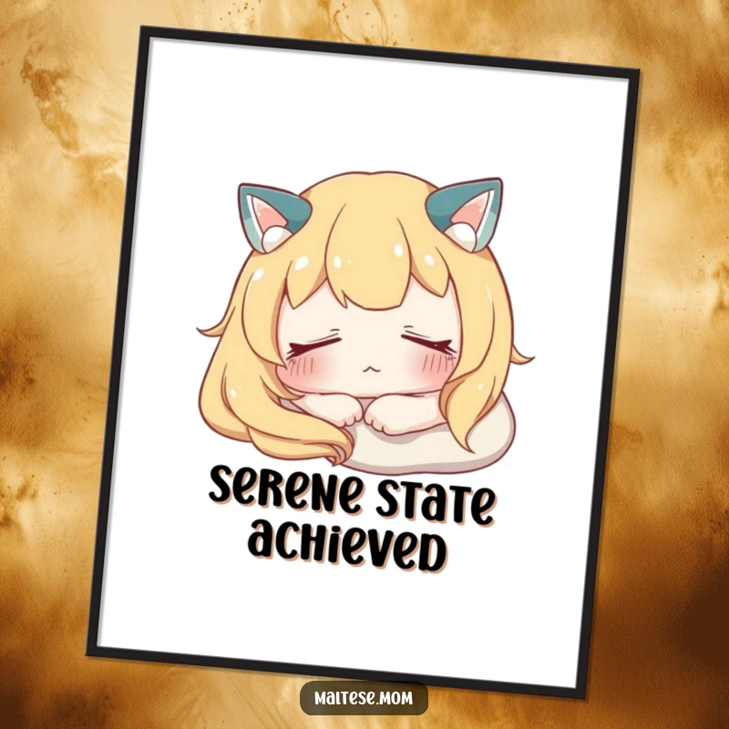 Funny Poster of a character resting peacefully with eyes softly closed, evoking a sense of deep calm and quiet serenity.