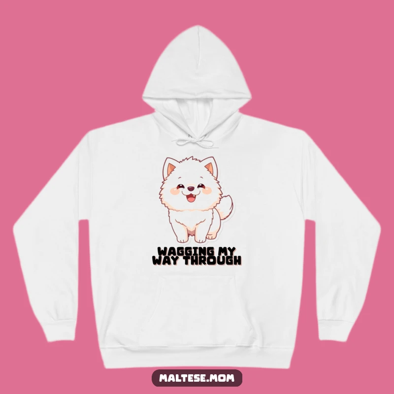 Funny Cozy Hoodie: Happy White Dog Tail Wags, Warm & Hilarious Pet Lover Gift
