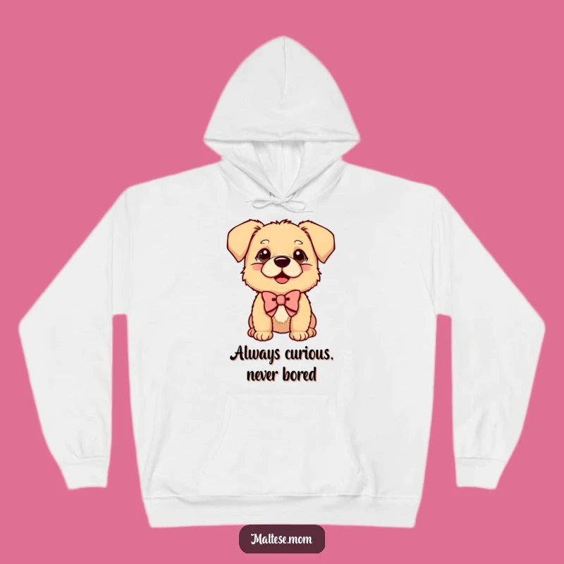 Funny Cozy Hoodie: Playful Bow Dog, Curious Comfort, Hilarious Pet Gift