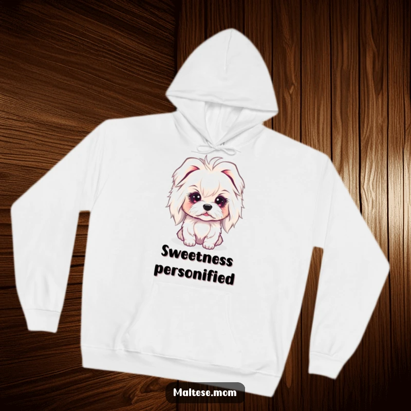 Funny Maltese Hoodie featuring a lady dog with a sweet, innocent gaze, providing warmth and a touch of gentle humor.
