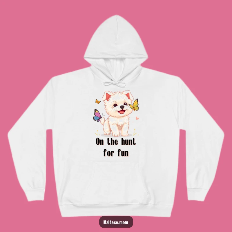 Funny Maltese Puppy Hoodie, Cozy Butterfly Chase Sweatshirt Gift