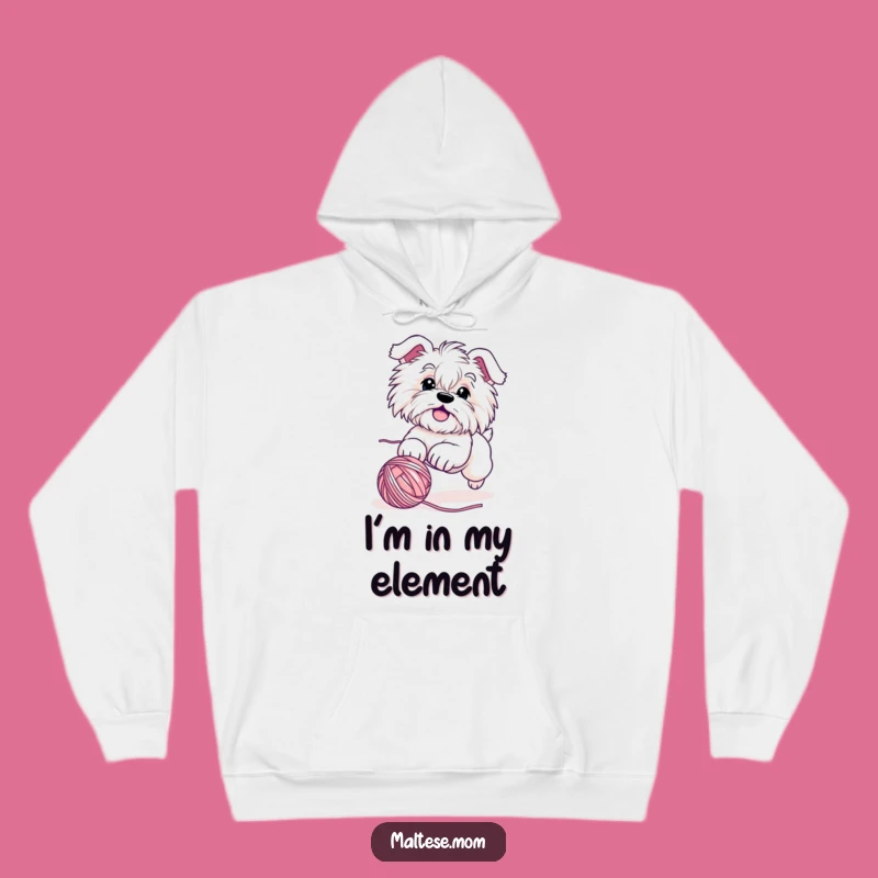 Cozy Funny Maltese Dog Yarn Chase Hoodie - Warm Playful Puppy Gift
