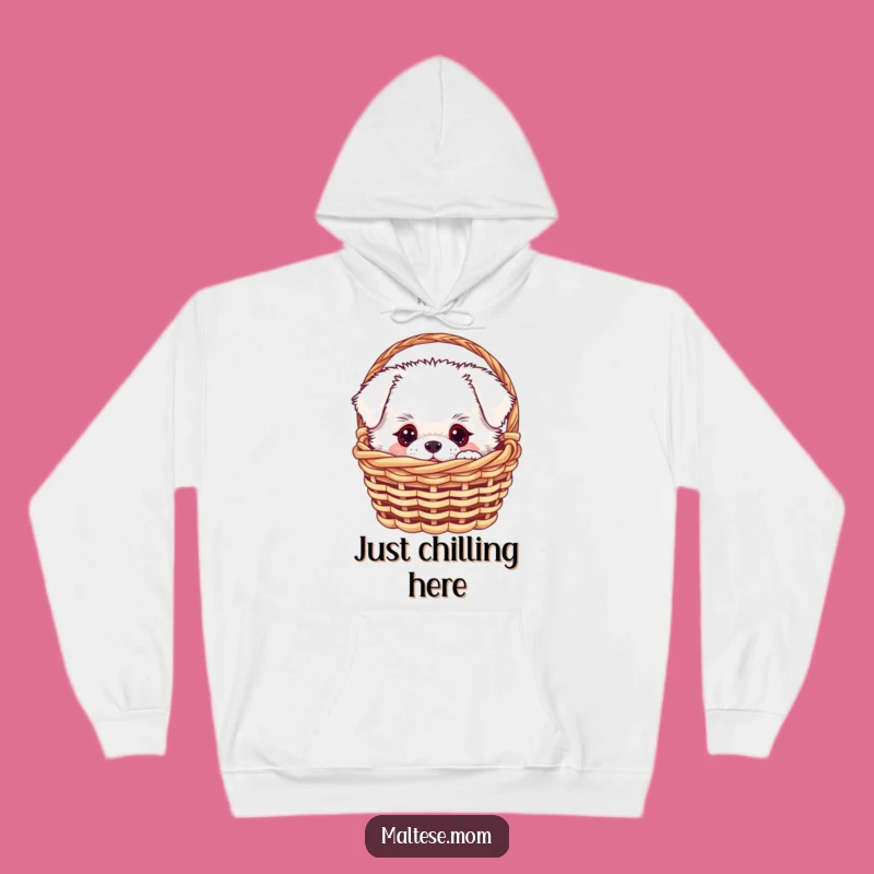 Cozy Funny White Fluffy Dog Hoodie - Curious Pup Basket Sweatshirt, Warm Gift