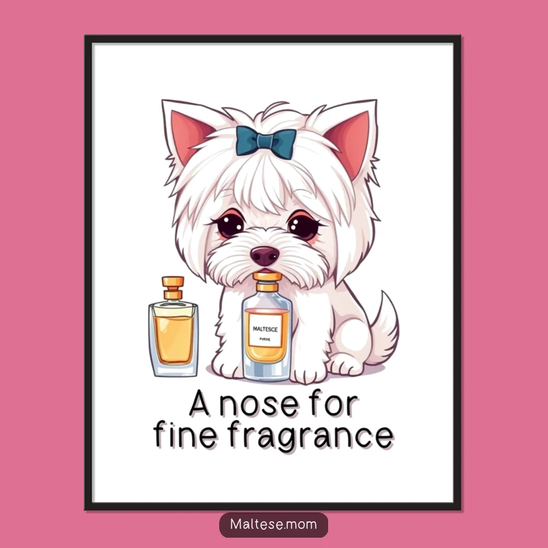 Free Printable Maltese Wall Art: Perfume Sniff Funny Dog Downloadable Art for Chic Decor