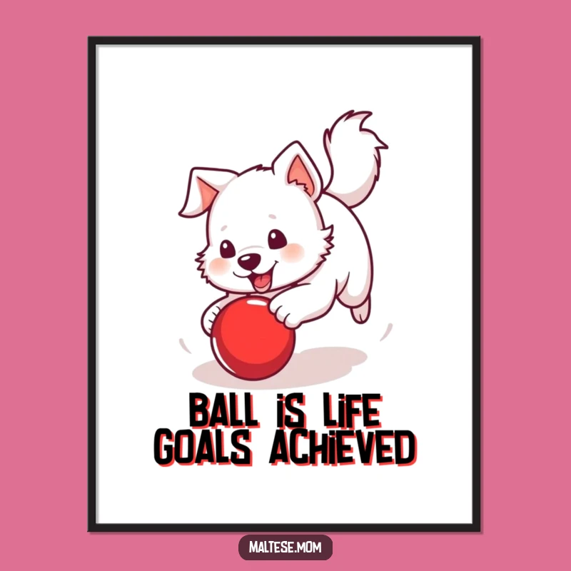 Free Printable Dog Wall Art: Energetic Chase, Red Ball, Funny Downloadable Decor