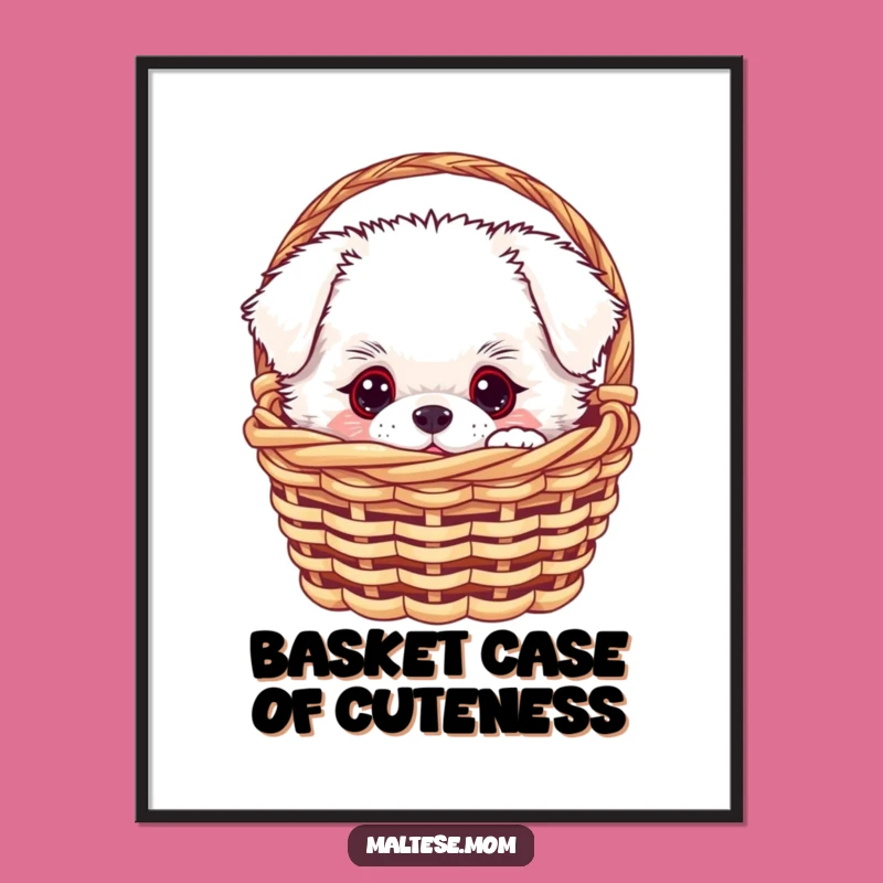 Free Printable Wall Art: Fluffy Dog in Basket - Funny Doggy Decor, Cute Downloadable Art