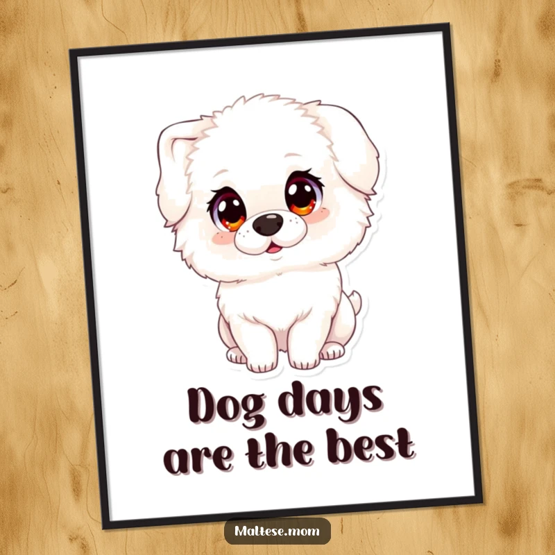 Funny Free Printable Wall Art: A fluffy white dog character with large, innocent eyes, tilting its head inquisitively.