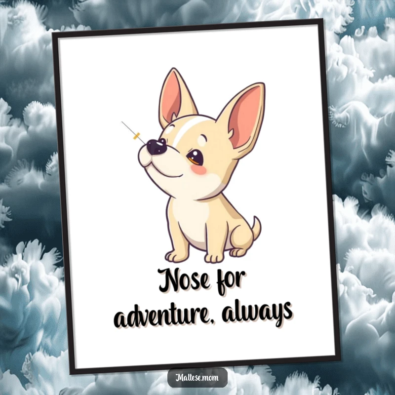 Funny Free Printable Wall Art: A dog with high-alert ears sniffing the air, capturing a moment of intense curiosity.