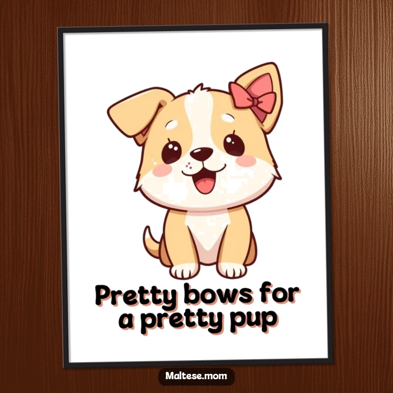 Funny Free Printable Wall Art: An excited dog character with a tiny bow on its ear, radiating joy.