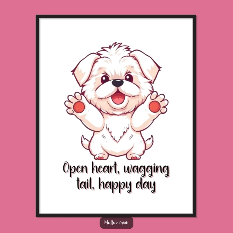 Free Printable Wall Art: Friendly Kawaii Maltese Dog Welcome Decor Downloadable