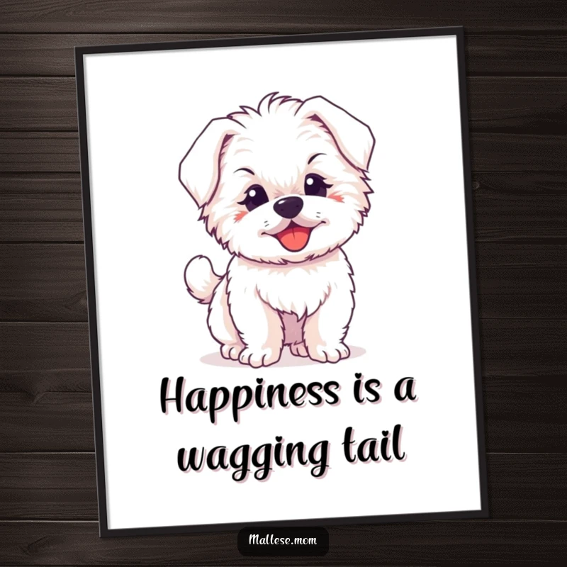 Funny Free Printable Wall Art: A fluffy Maltese puppy's tail is a blur of motion as it wags with pure happiness.