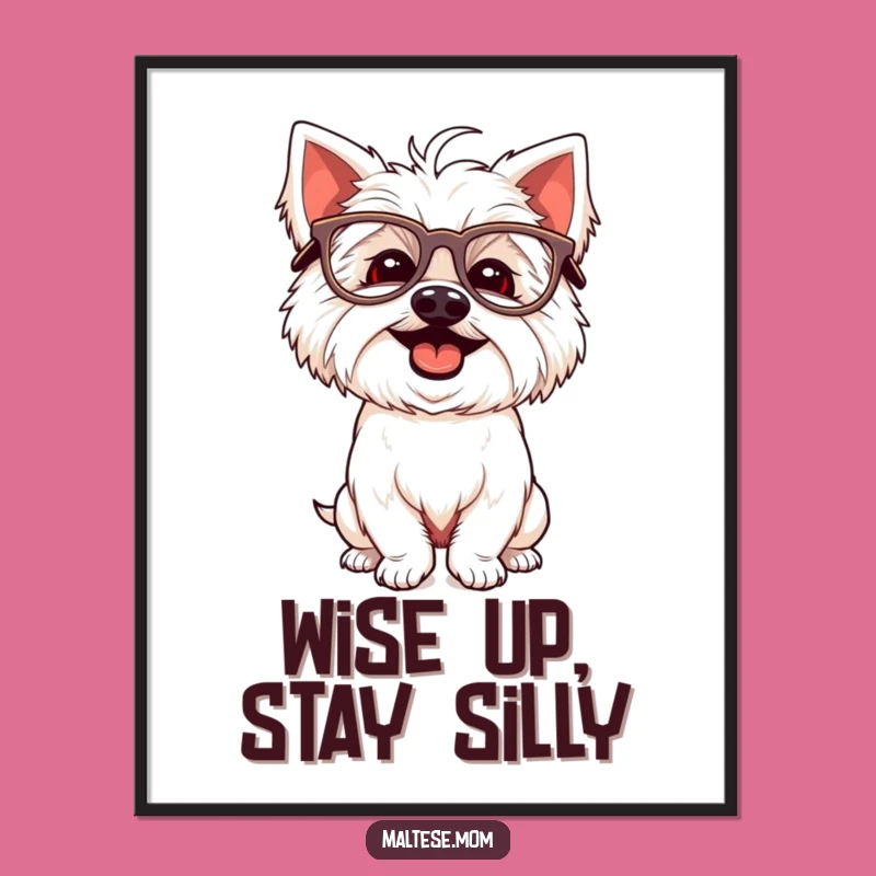 Funny Free Printable Wall Art: Giggling Maltese Dog, Silly Glasses, Quirky Decor