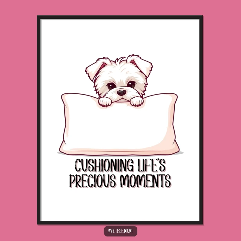 Funny Free Printable Wall Art - Playful Maltese Puppy Cushion Peek Downloadable Art