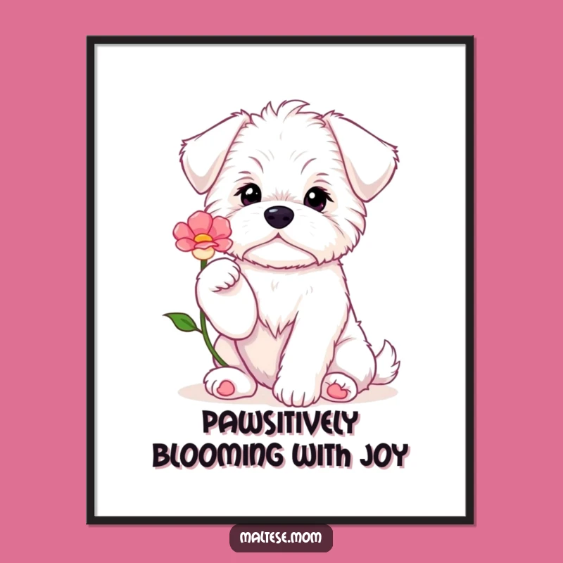 Funny Free Printable Wall Art - Sweet Maltese Puppy Flower Gift Downloadable Art