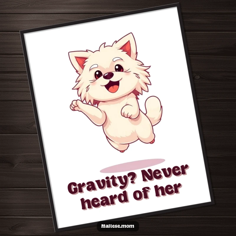 Funny Free Printable Wall Art: A Maltese dog captured mid-leap with enthusiasm, bringing a dose of playful energy to your decor.