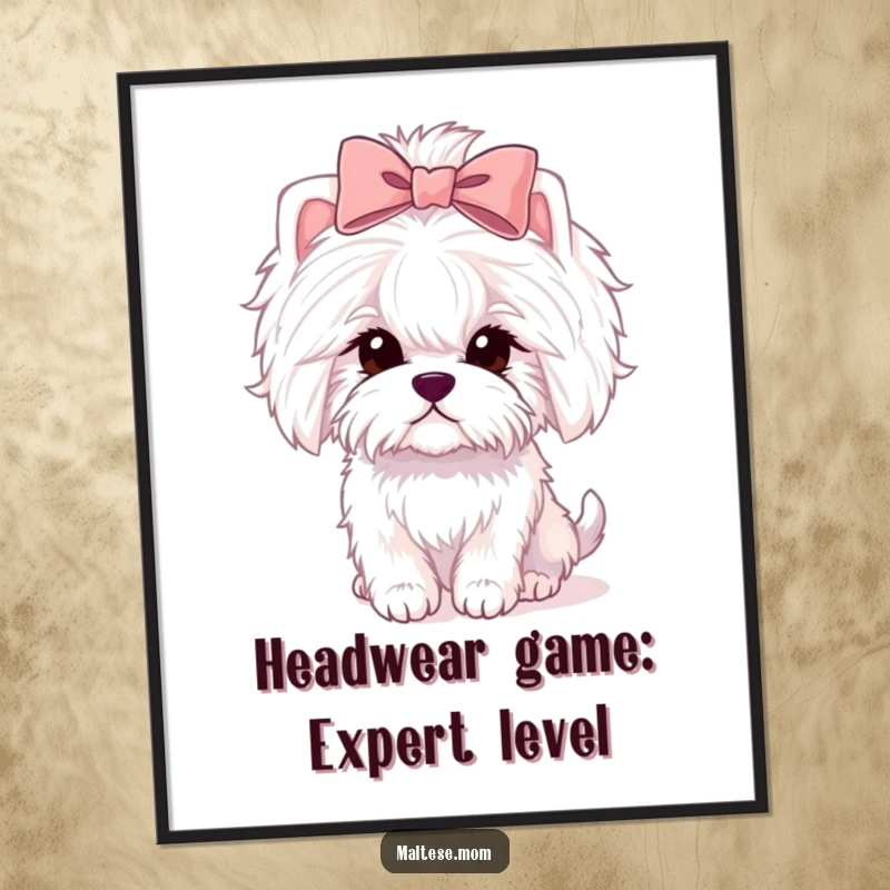 Funny Free Printable Wall Art: A fluffy Maltese dog with a stylish bow, radiating charm and personality for your decor.
