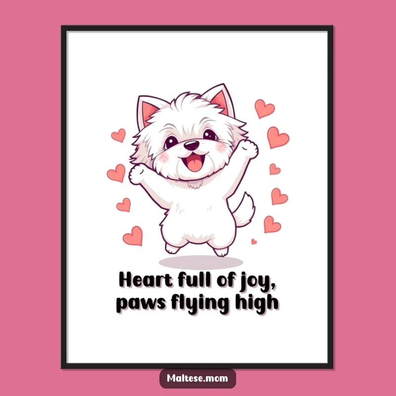 Free Printable Wall Art: Hilarious Kawaii Maltese Dog Jumping High Downloadable Decor