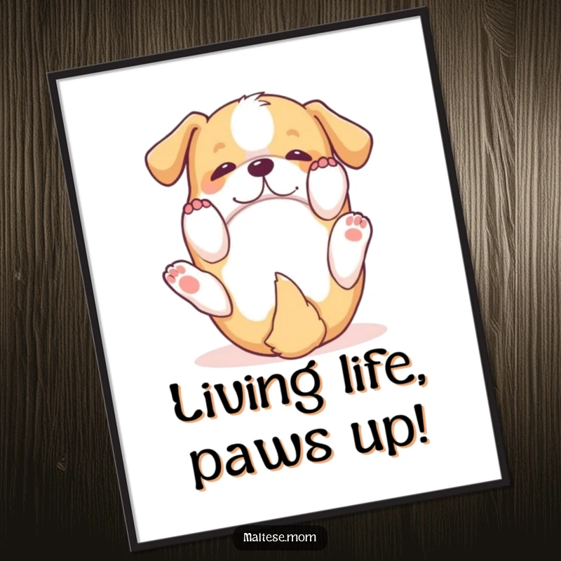 Funny Free Printable Wall Art: A small dog captured in a moment of pure bliss, rolling on its back with paws up.