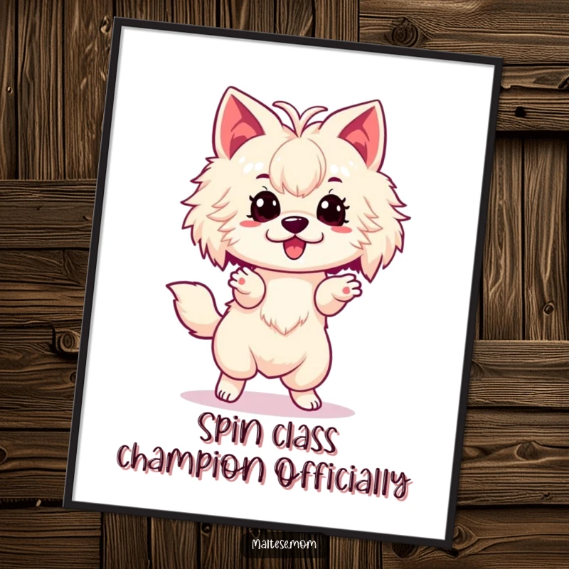 Funny Free Printable Wall Art: Energetic Maltese dog in a happy spin. A whimsical and humorous downloadable art print.