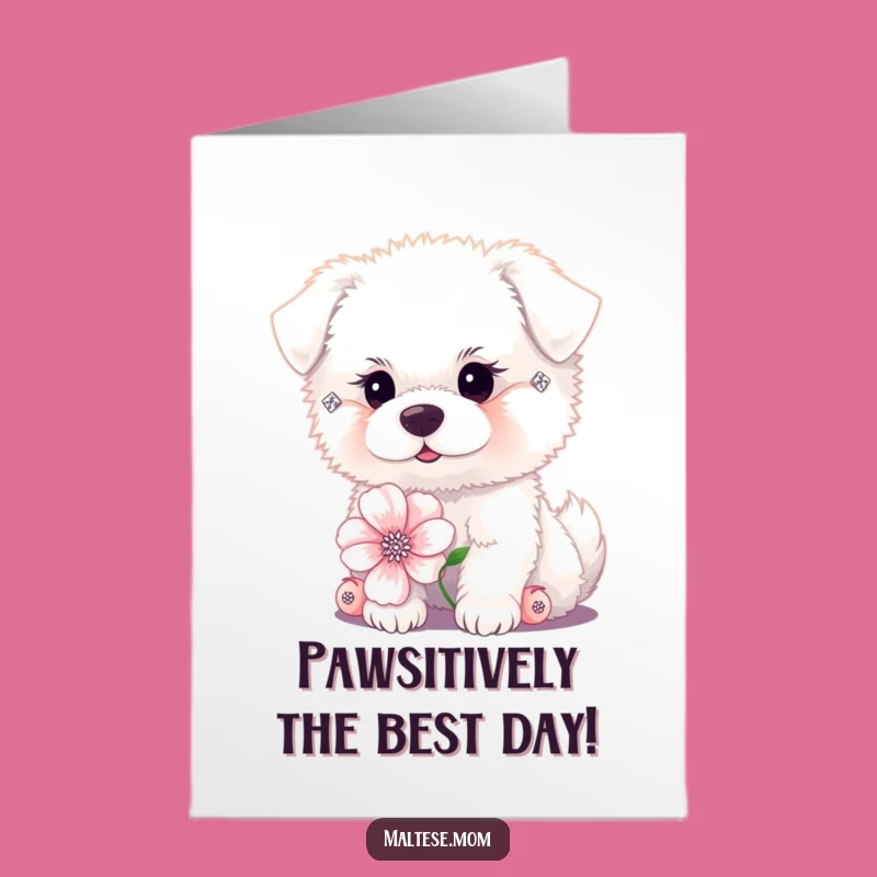 Free Printable Birthday Card: Fluffy Dog Earrings Flower Design Downloadable Gift