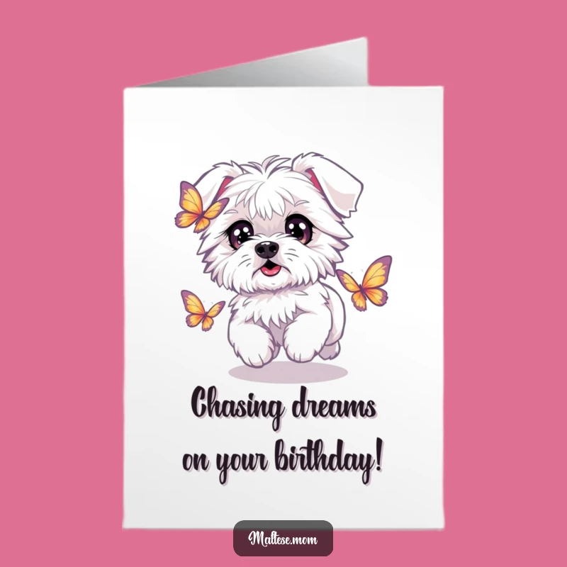 Free Printable Birthday Card: Playful Maltese Dog, Hilarious Chase Downloadable Gift