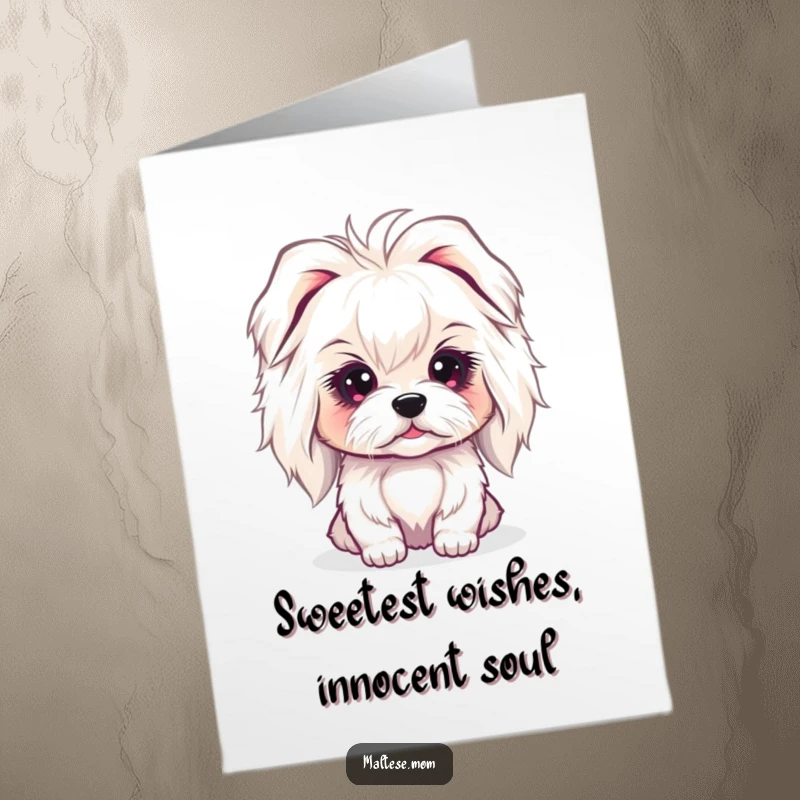 Free Printable Birthday Card: Maltese dog with a sweet and innocent gaze, sending birthday love. A heartwarming downloadable gift.