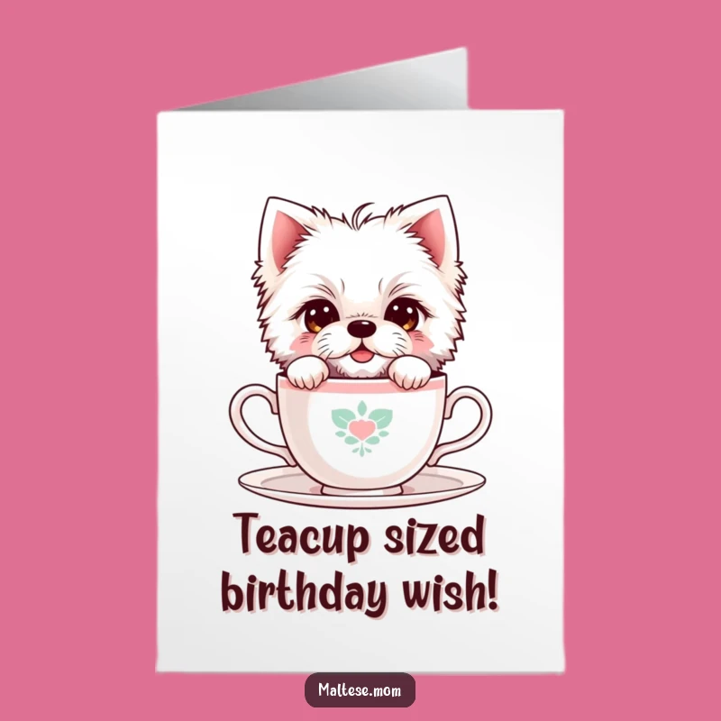 Free Printable Funny Birthday Card: Shy Maltese, Teacup Peek, Downloadable Greeting, Adorable Gift