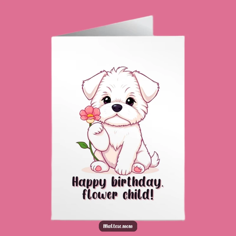 Free Printable Puppy Birthday Card - Sweet Maltese Flower Offer Downloadable Gift