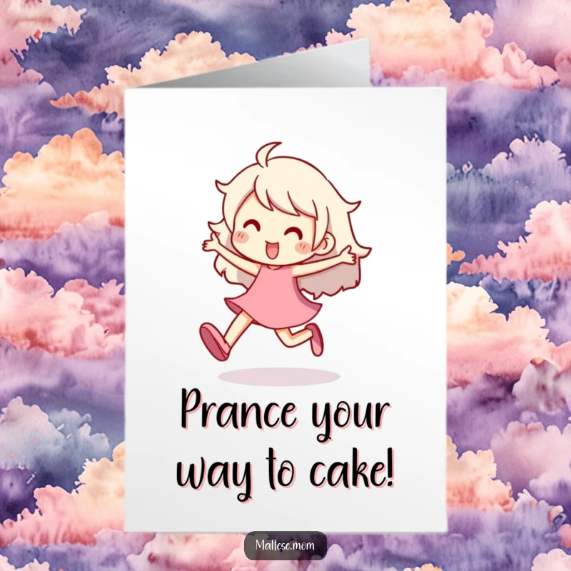 Free Printable Birthday Card: An energetic character prancing with joy, perfect for a happy birthday greeting.