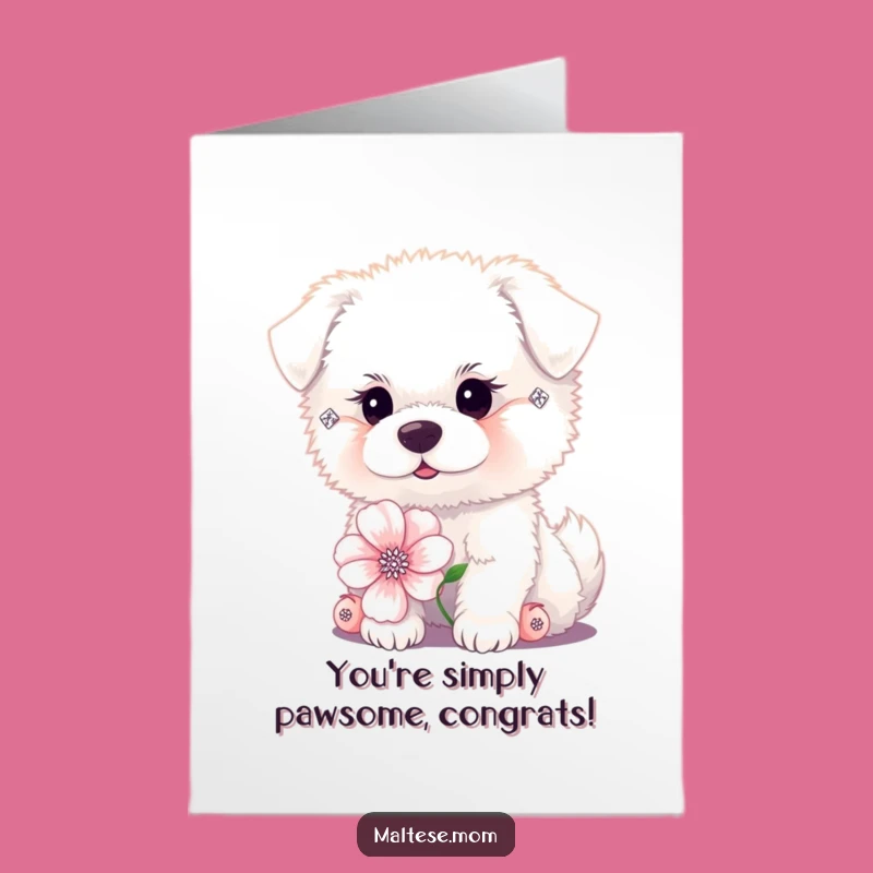 Free Printable Congrats Card: Fluffy Dog Earrings Flower Design Downloadable Gift