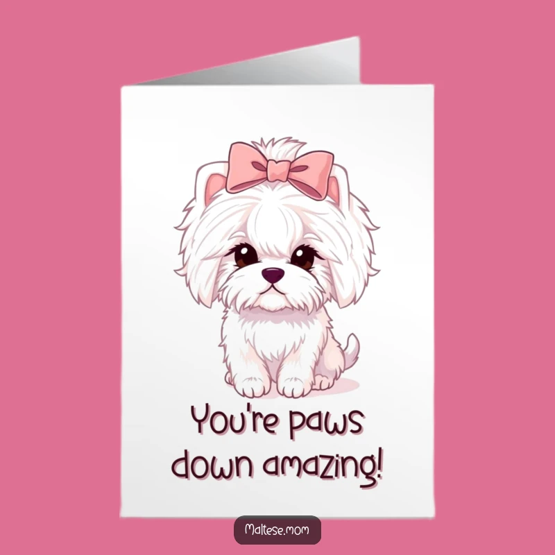 Free Printable Congrats Card: Fluffy Maltese Lady with Bow - Funny Dog Downloadable