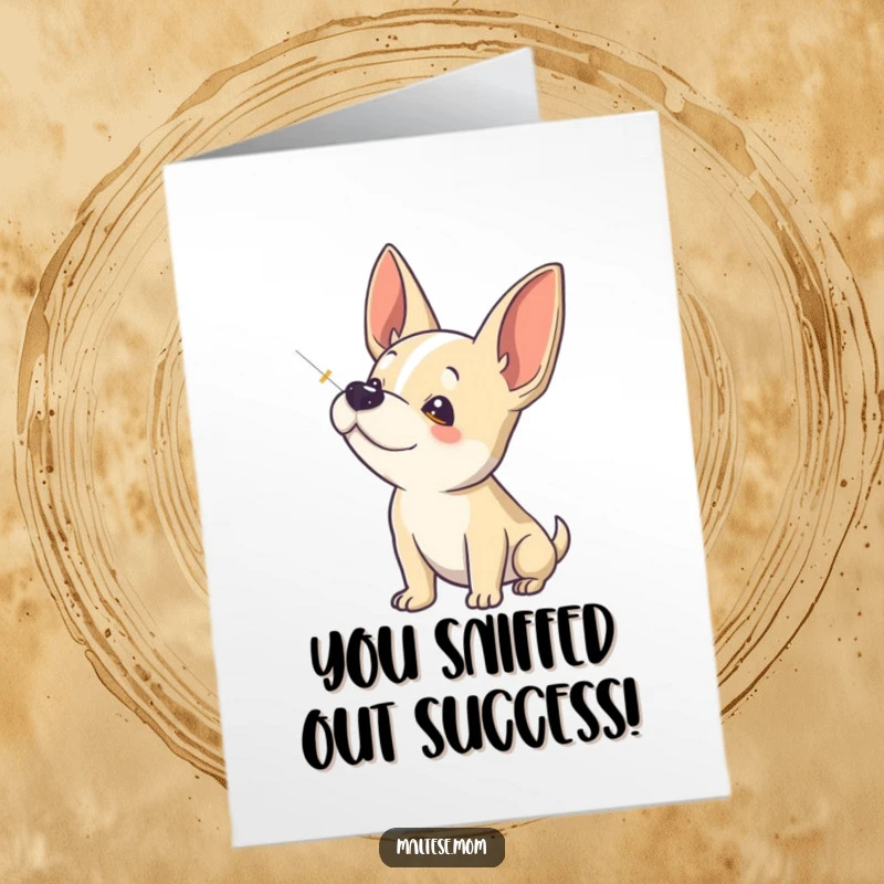 Funny Free Printable Congrats Card: A dog eagerly sniffing the air, its ears high with anticipation.