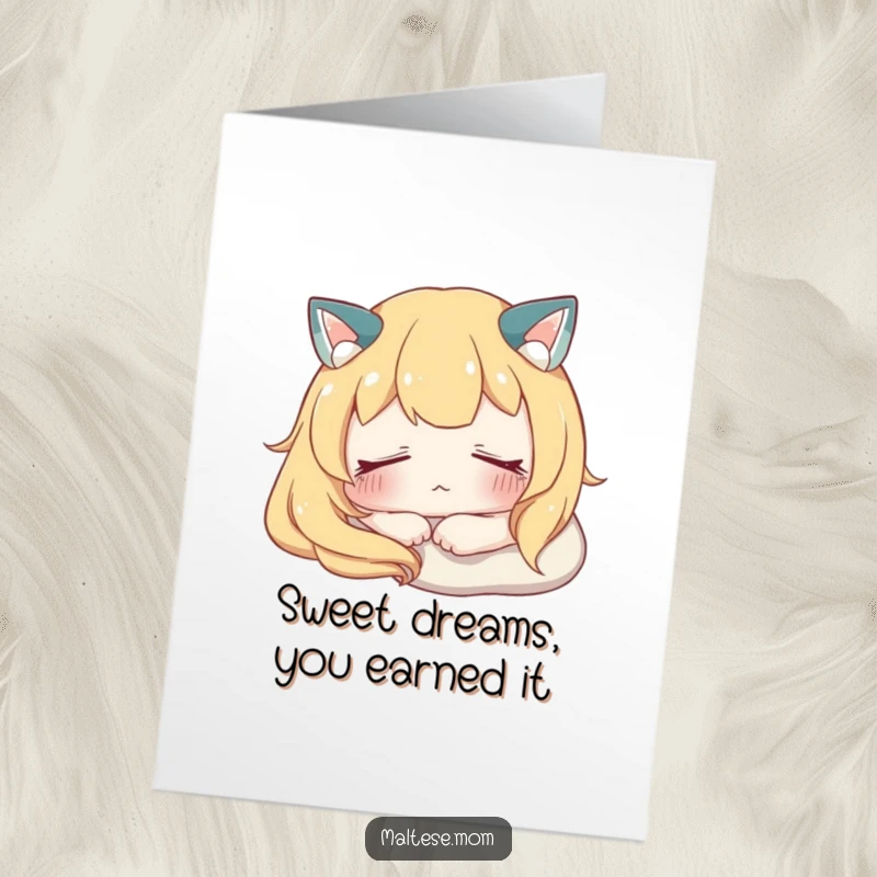 Free Printable Congratulations Card: A character resting peacefully with eyes closed, conveying gentle congratulations.