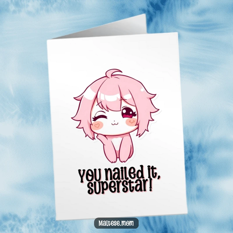 Funny Free Printable Congratulations Card: Character with a sweet smile and head tilt, celebrating your success